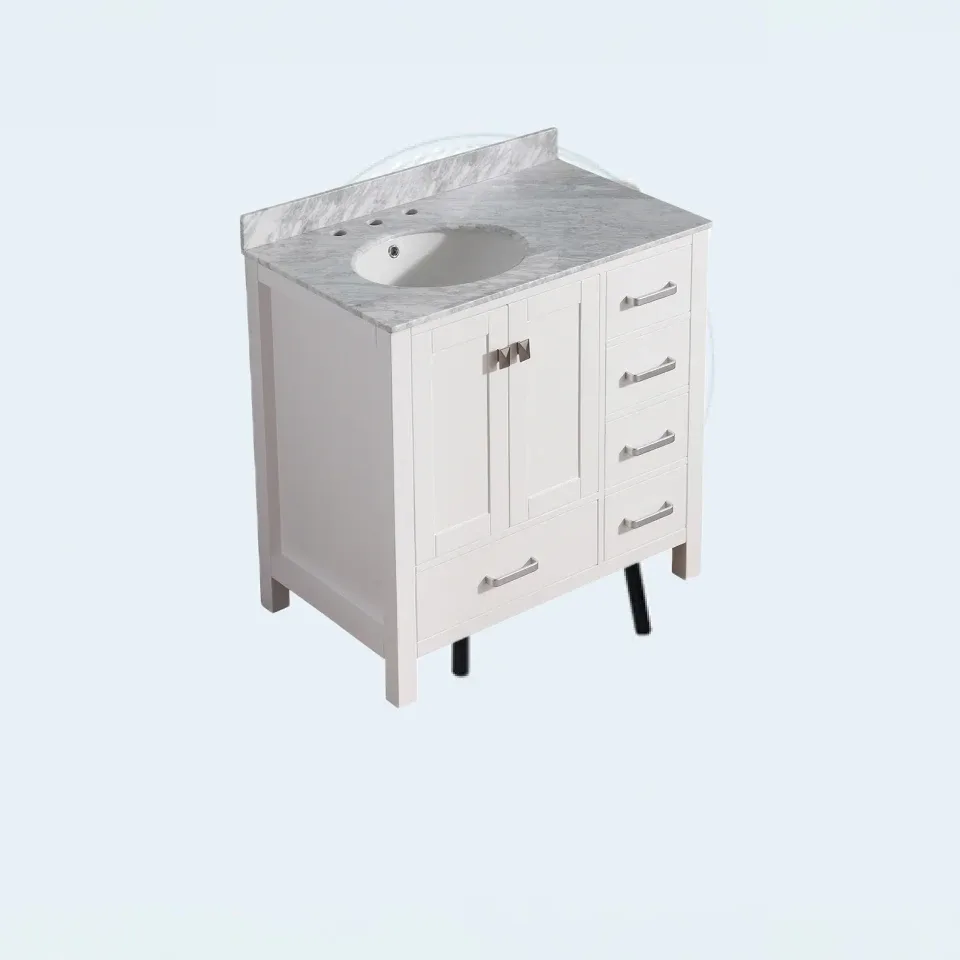 Meuble blanc avec plateau minéral